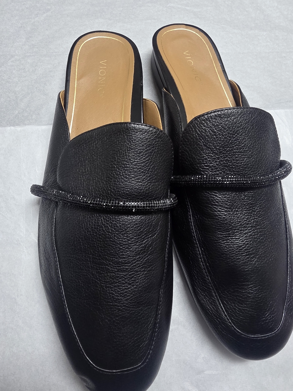 Vionic Black Leather Slip-On Beaded Strap Mules - Picture 3 of 7